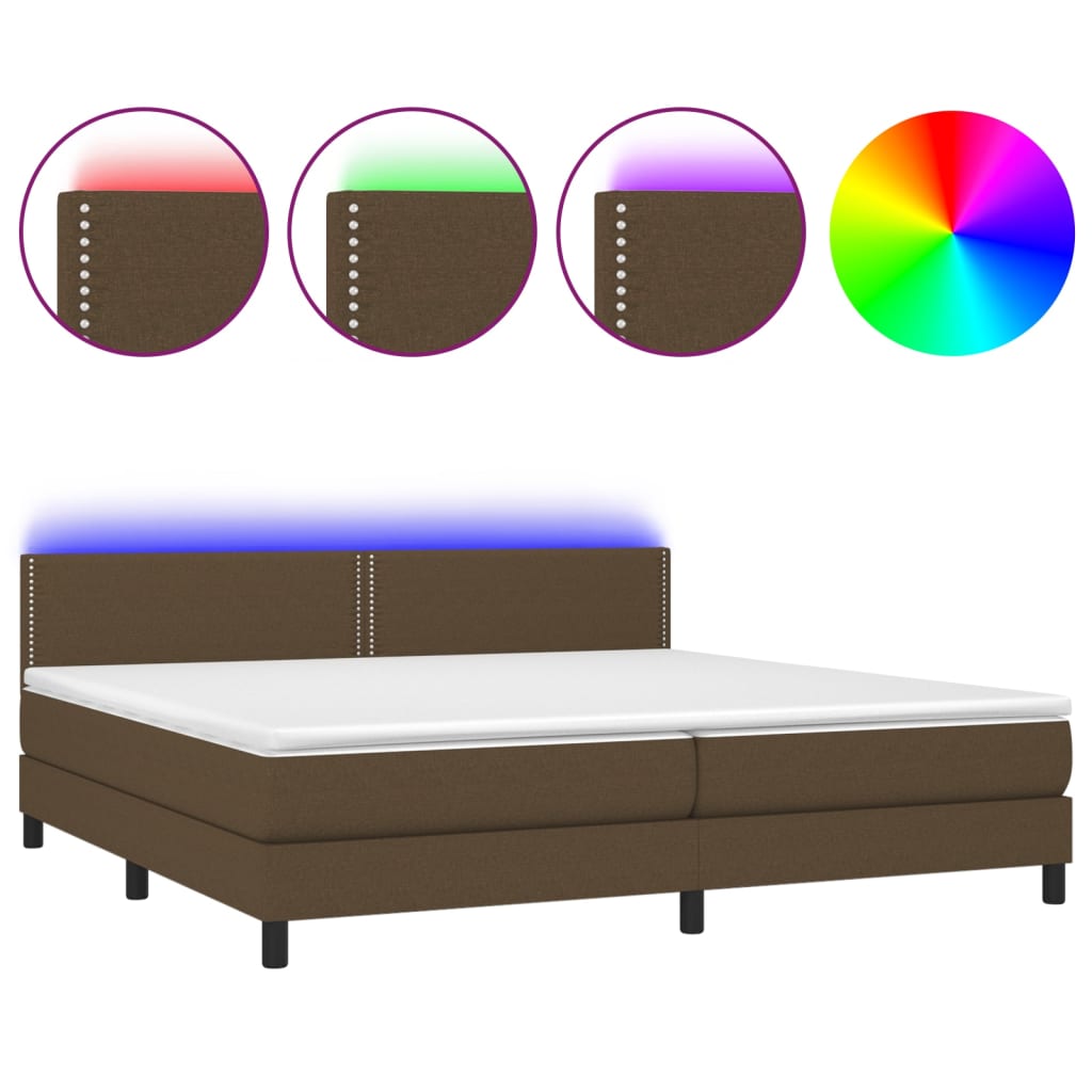 vidaXL Posteľ boxsping s matracom a LED tmavohnedá 200x200 cm látka
