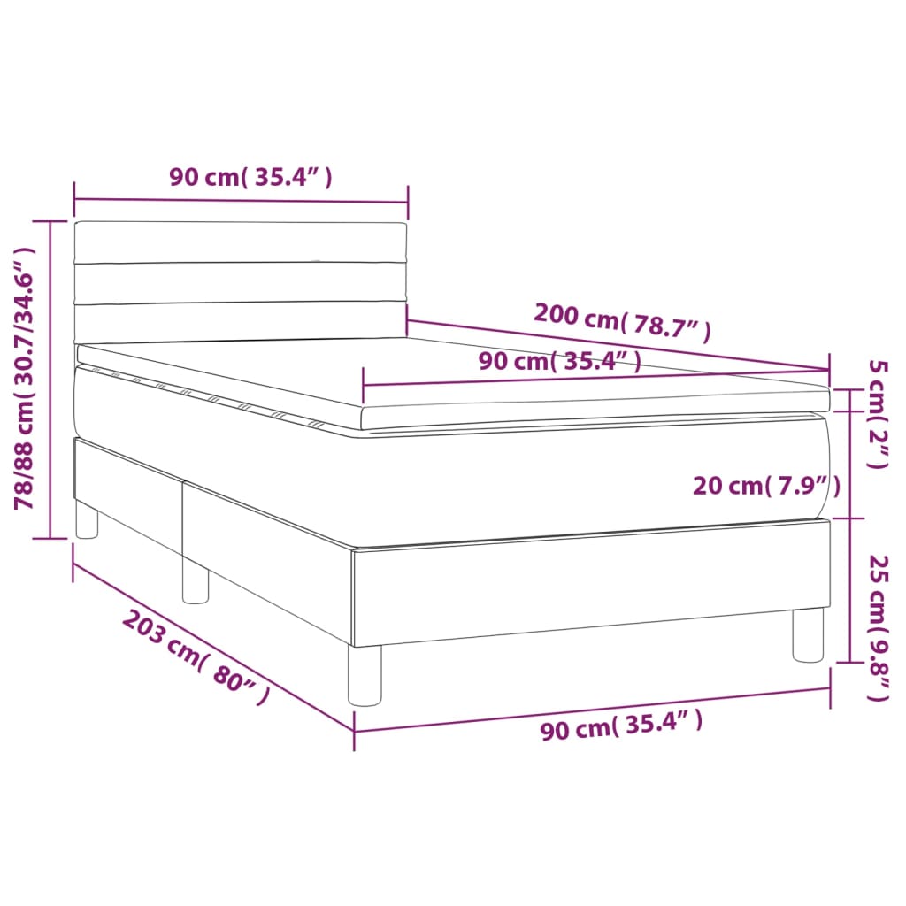 vidaXL Posteľ boxsping s matracom a LED čierna 90x200 cm látka