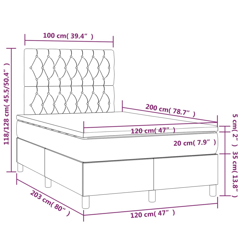 vidaXL Posteľ boxsping s matracom a LED tmavohnedá 120x200 cm látka